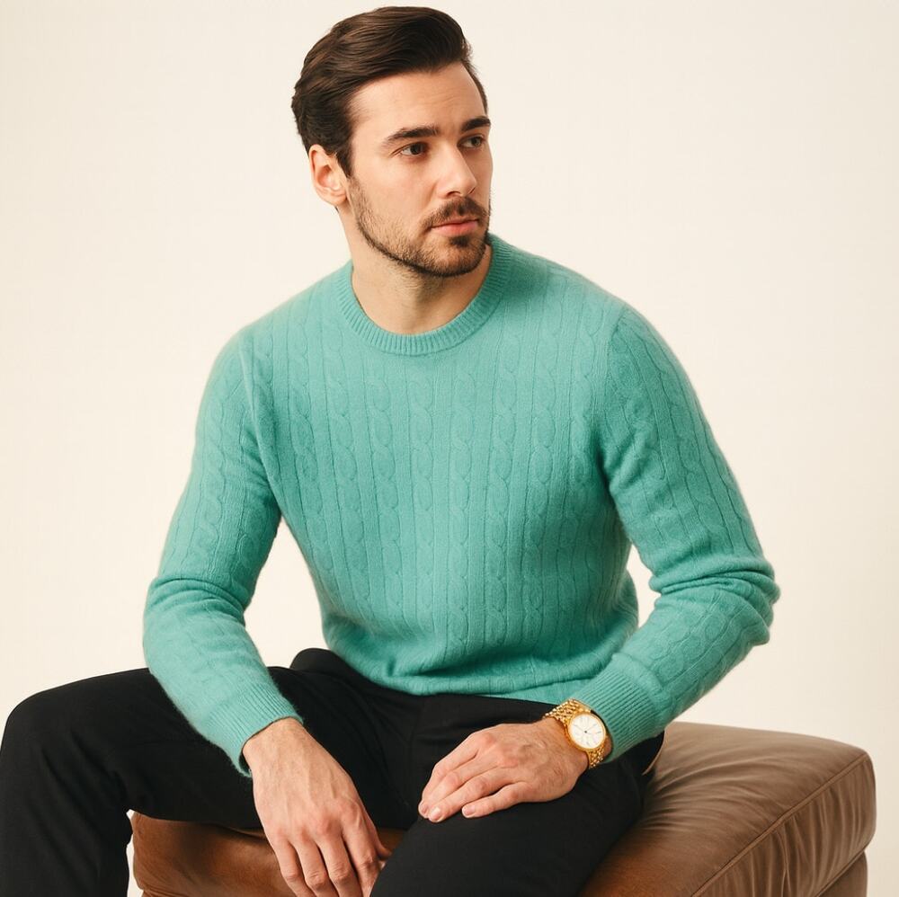 J. CREW Cashmere Cable Knit Sweater Seafoam Green Sz L $298 {3Q46}